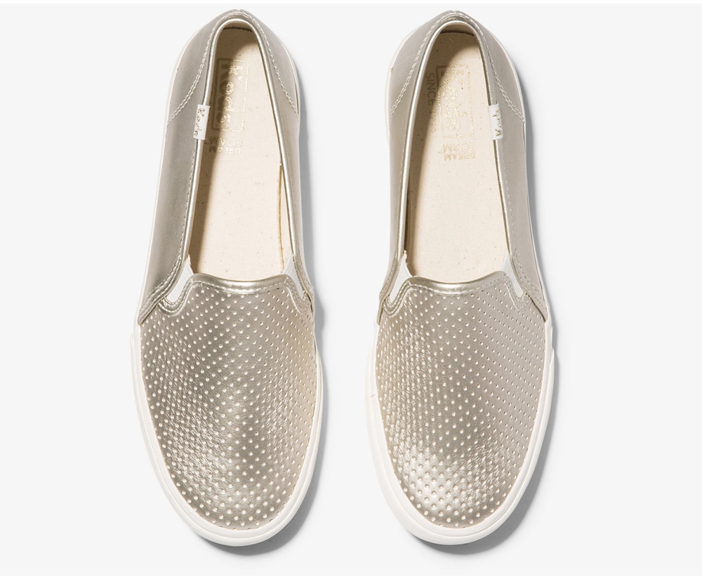 Slip On Γυναικεια - Keds Double Decker Metallic - Χρυσο Χρωμα - QJUYD4217